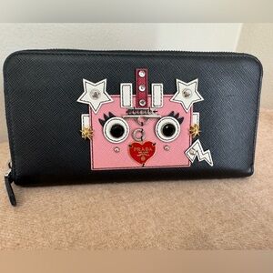 PRADA Limited Edition ROBOT Long Black Round Zipper Wallet with Dust Bag